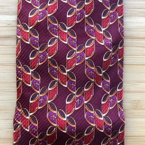Valentino Silk Tie In Dark Red And Gold Detailing - Picture 6 of 7